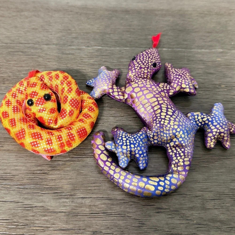 Snake and Lizard Weighted Sand Reptiles Stuffed Animals Glitter Toy Set 2pc